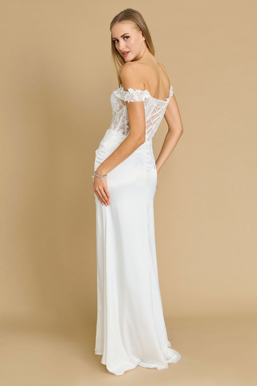 Wedding Dresses Long Off Shoulder Fitted Corset Wedding Dress Ivory