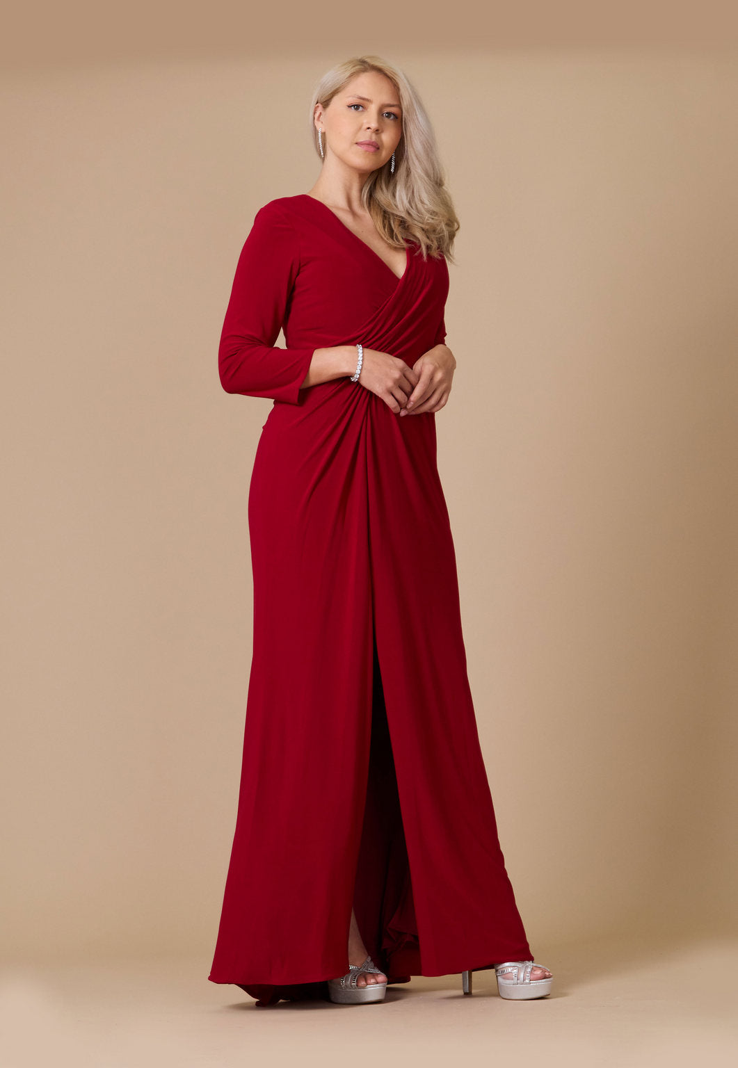 Long Formal Stretch Jersey Evening Long Sleeve Dress