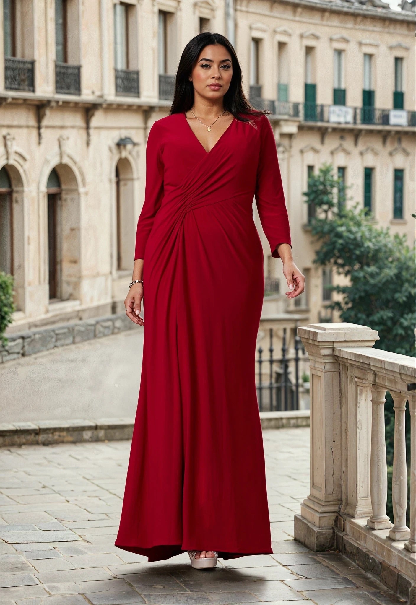 Long Formal Stretch Evening Long-Sleeve Dress The Dress Outlet 1295