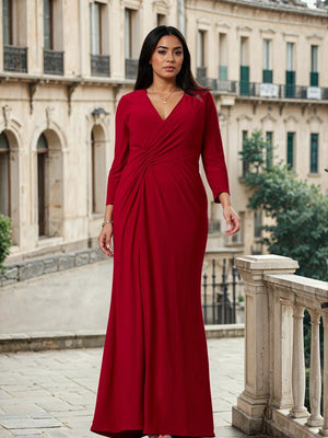 Long Formal Stretch Jersey Evening Long Sleeve Dress