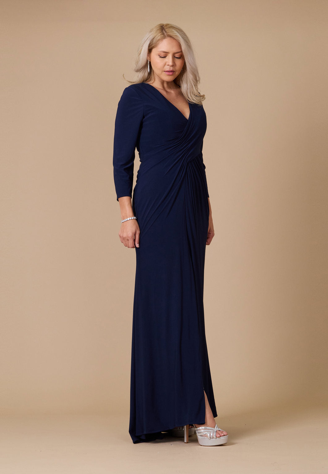 Long Formal Stretch Jersey Evening Long Sleeve Dress