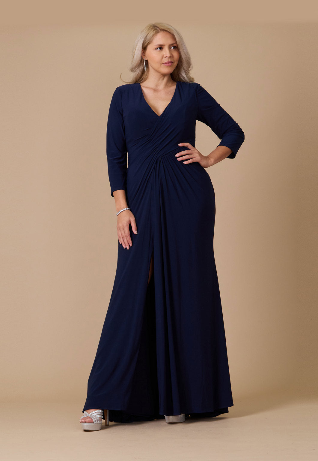 Long Formal Stretch Jersey Evening Long Sleeve Dress