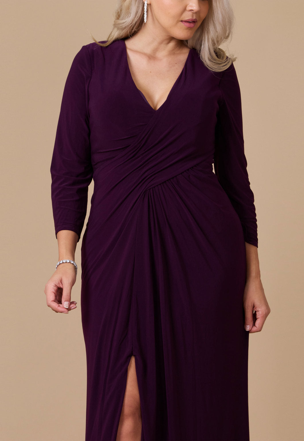 Long Formal Stretch Jersey Evening Long Sleeve Dress