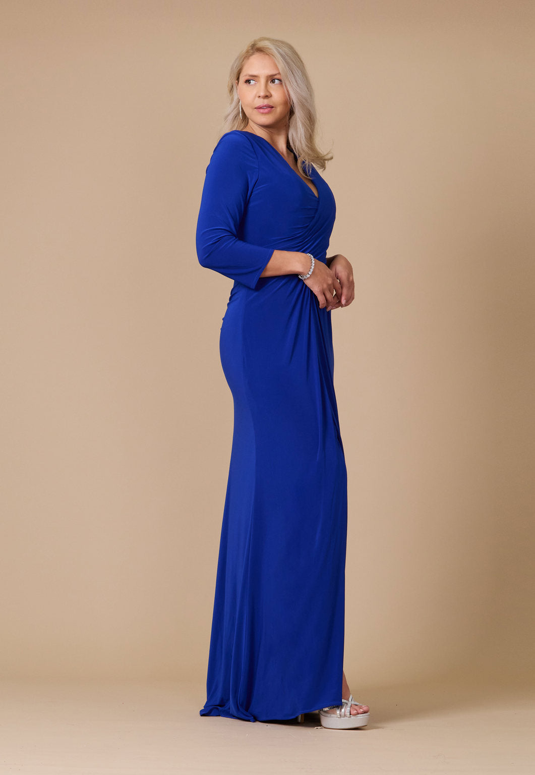 Long Formal Stretch Jersey Evening Long Sleeve Dress