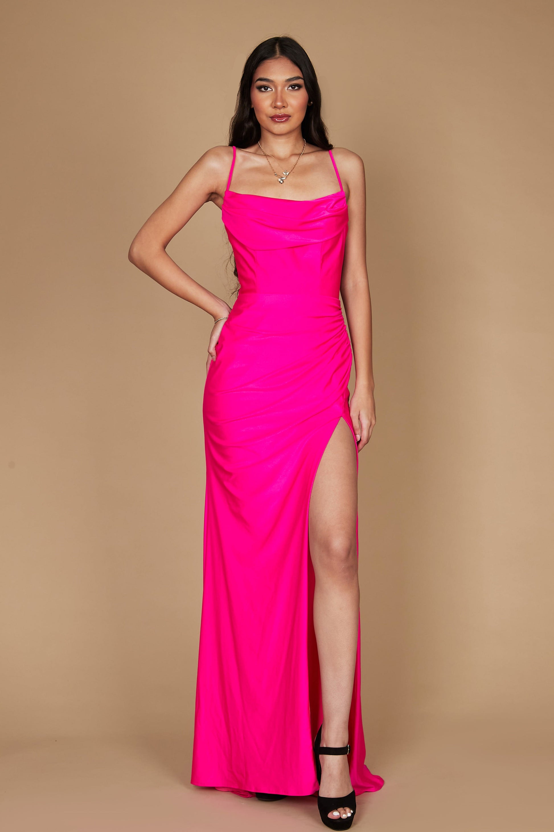 Long Formal Low Back Spaghetti Straps Prom Dress