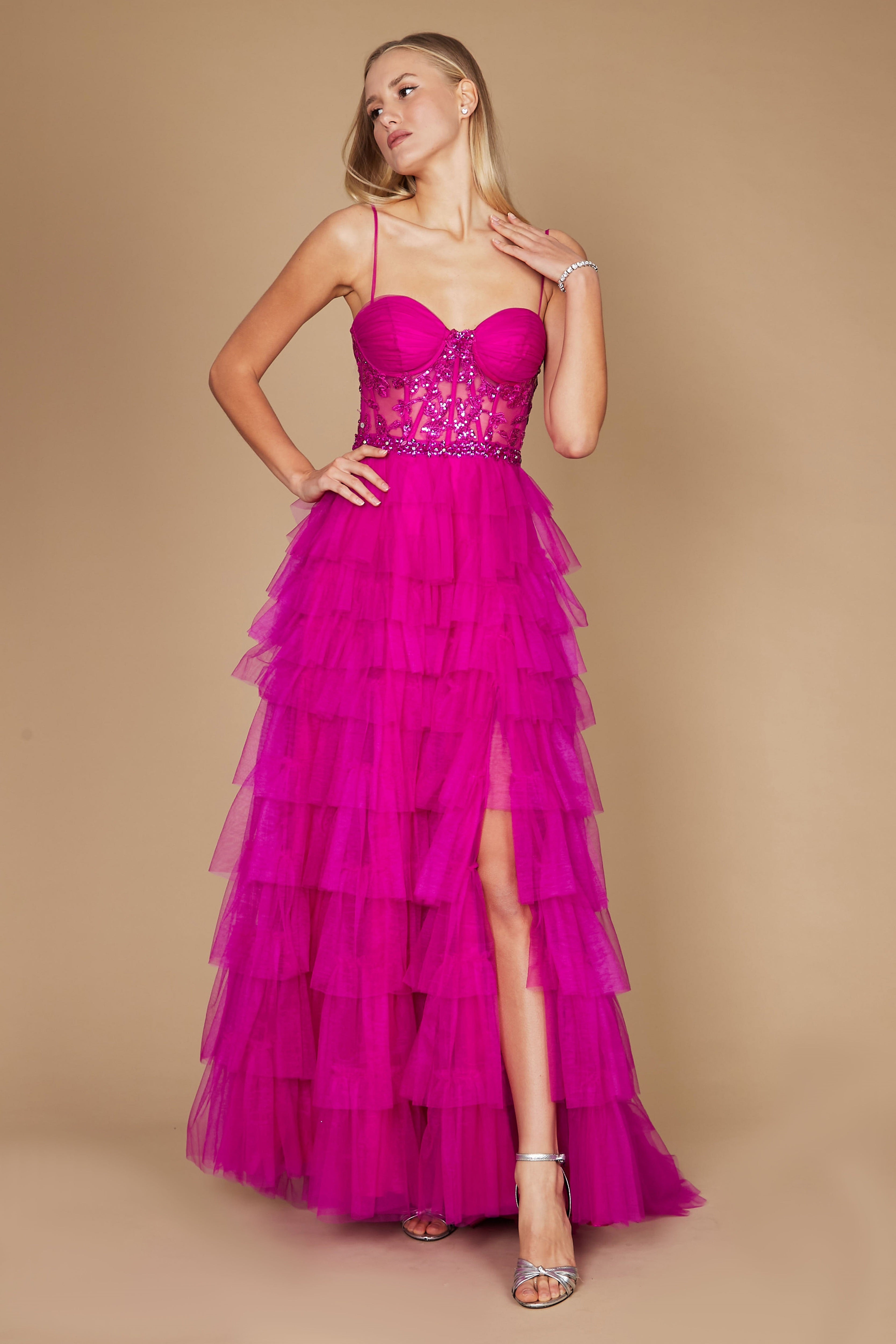 budget formal dresses FUCHSIA COLUMN EVENING GOWN WITH DRAPED RIBBON OVER THE SHOULDER | CULT MIA