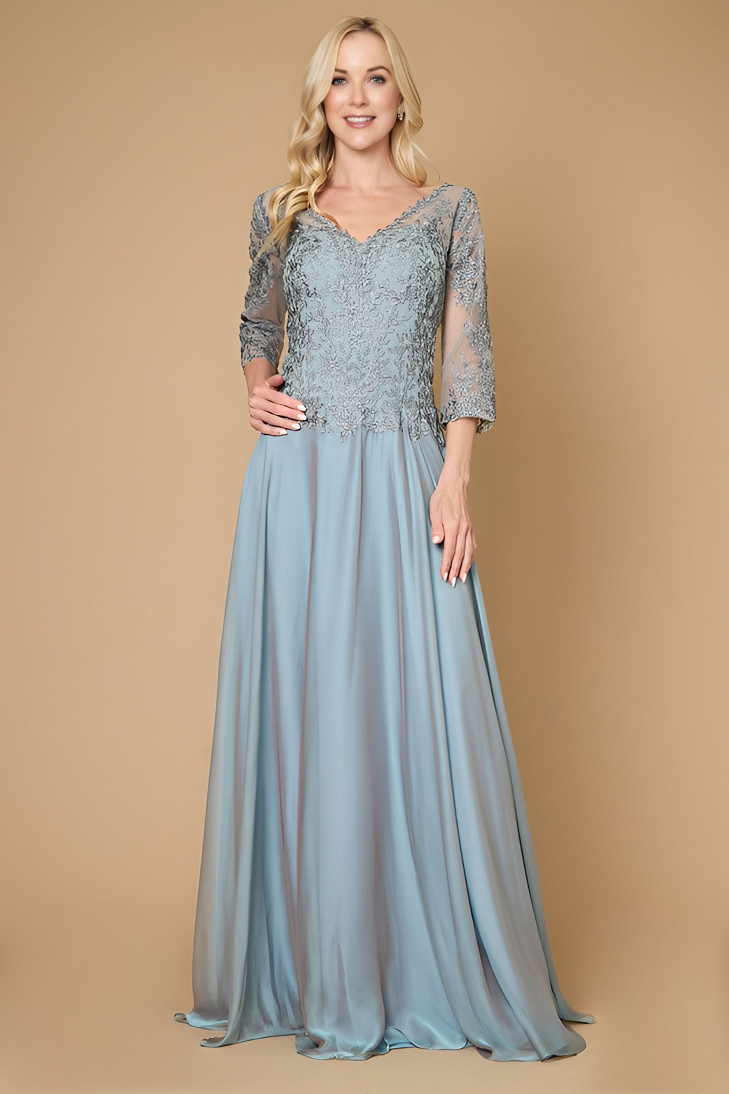 Mother of the Bride Dresses Long Sleeve Formal Mother of the Bride Lace Dress Periwinkle