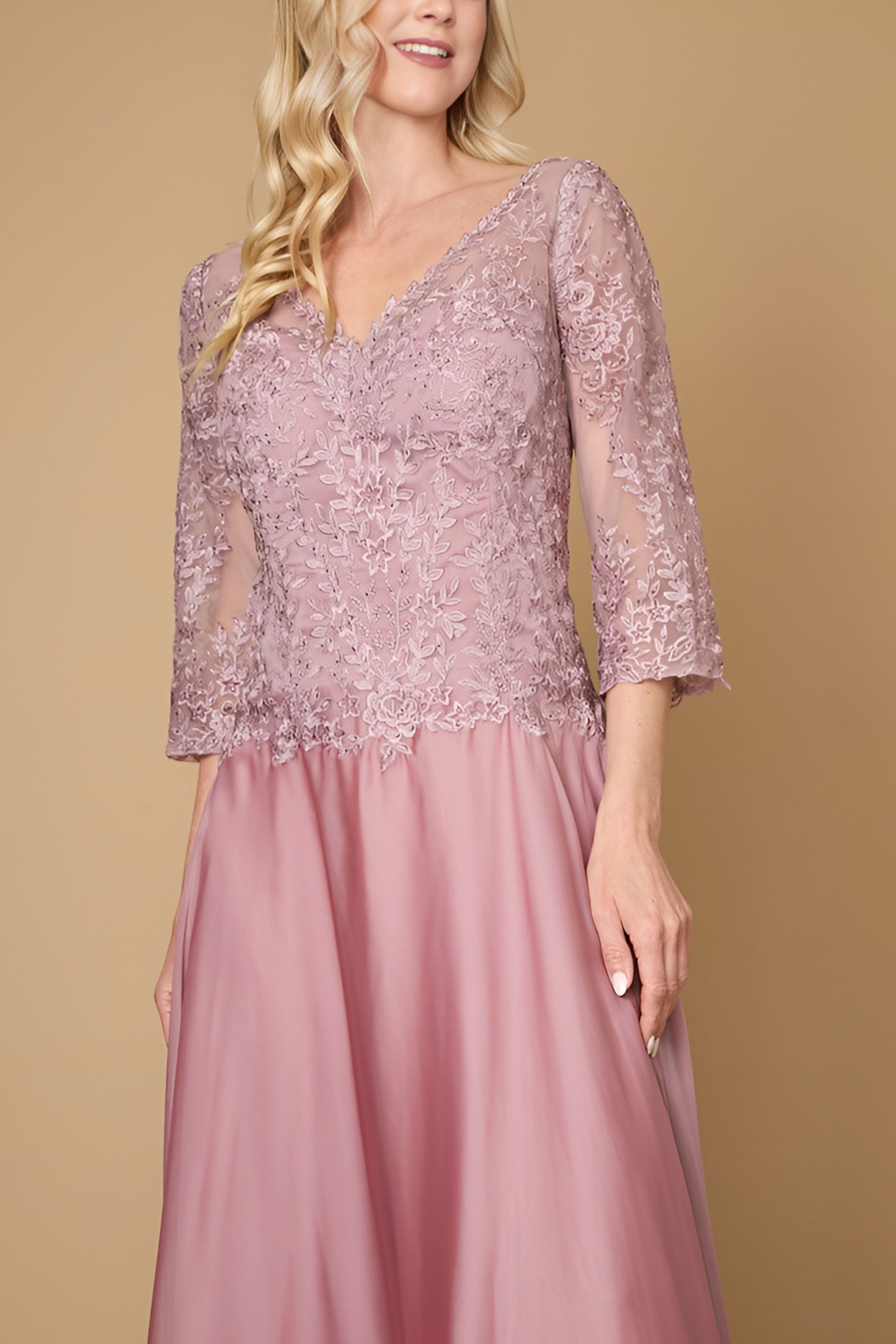 Long Sleeve Formal Mother of the Bride Lace Dress