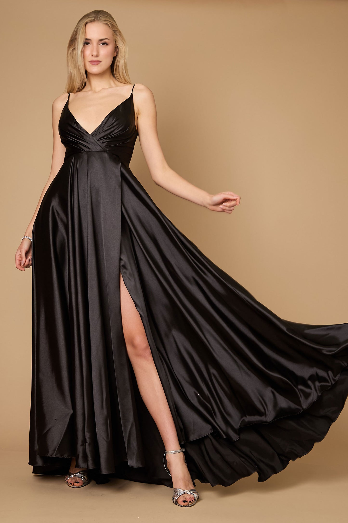 Prom Dresses Long Flowy Satin Formal Prom Party Dress Black