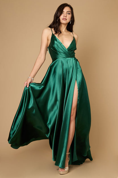 Prom Dresses Long Flowy Satin Formal Prom Party Dress Emerald