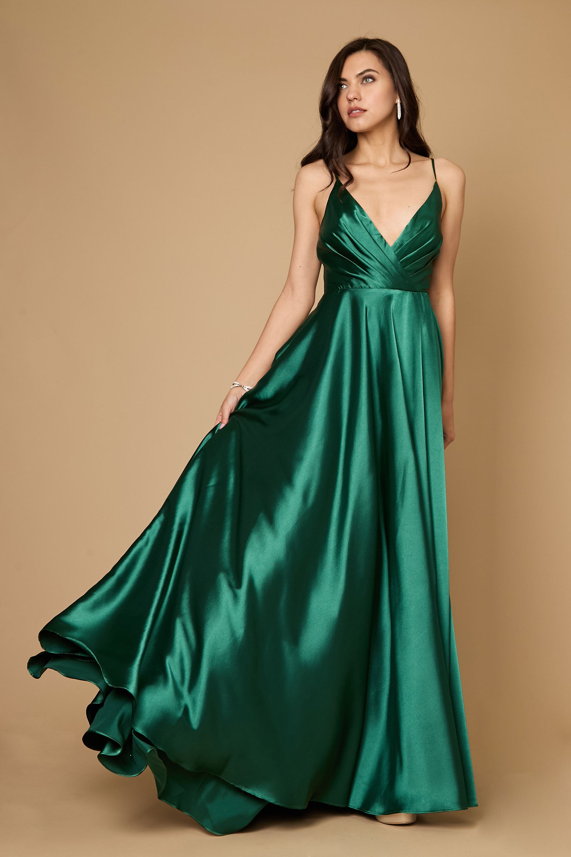 Teal Long Flowy Satin Formal Prom Party Dress