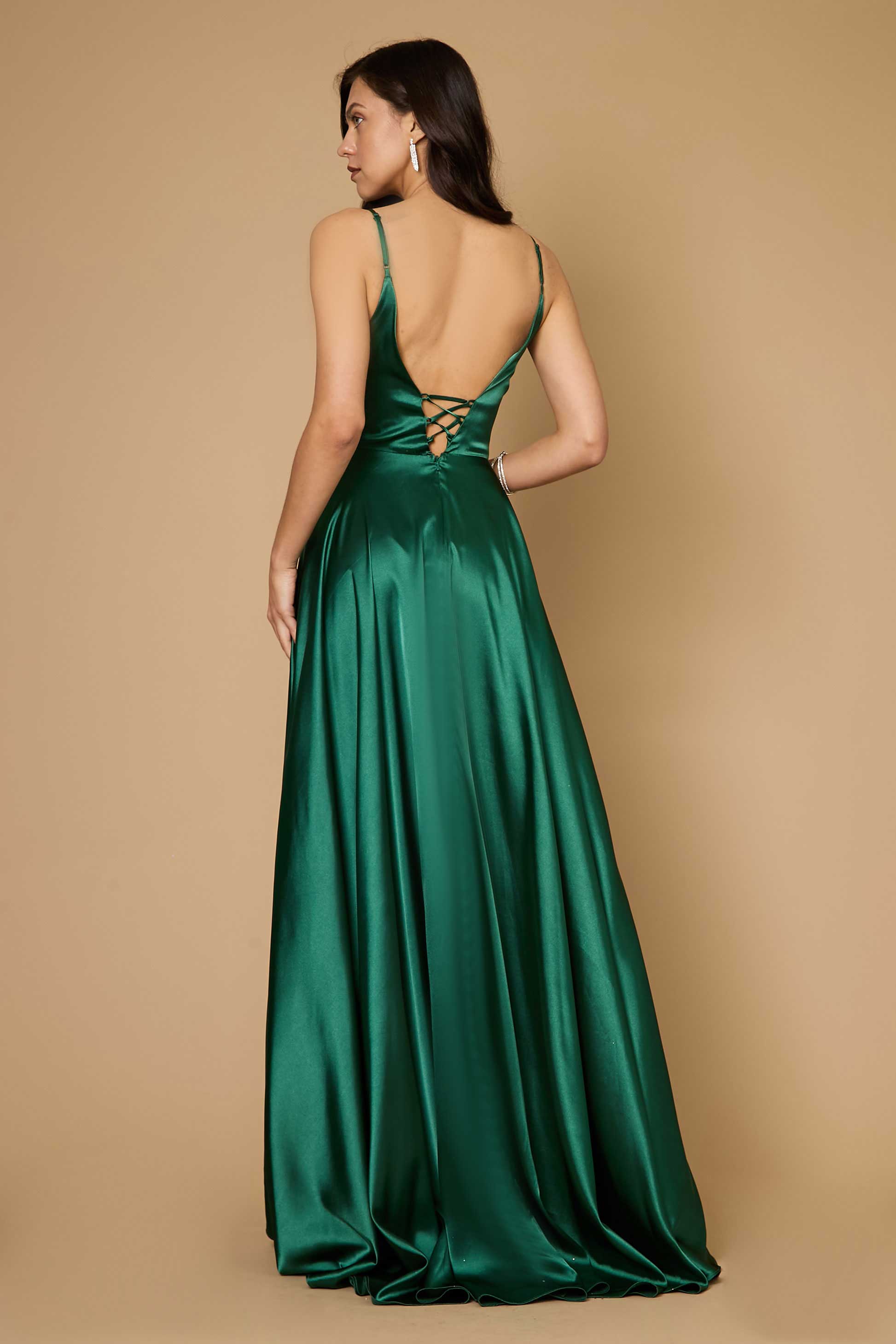 Prom Dresses Long Flowy Satin Formal Prom Party Dress Emerald