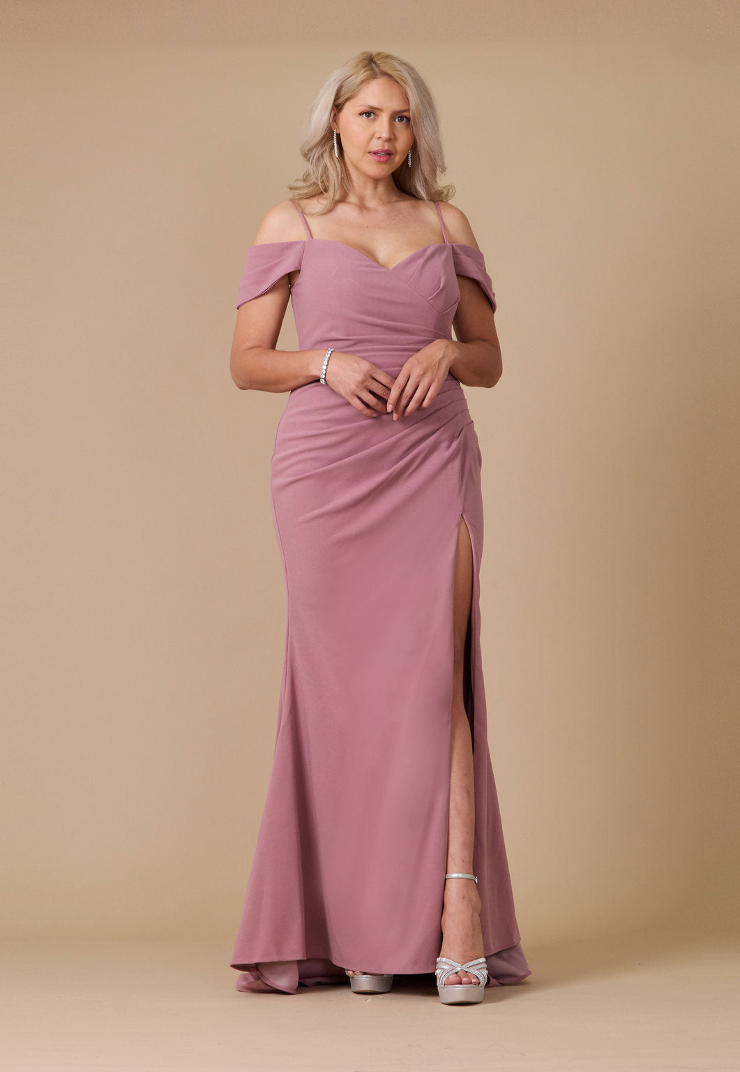 Long Formal Off The Shoulder Wrap Evening Dress Mauve Mauve XL
