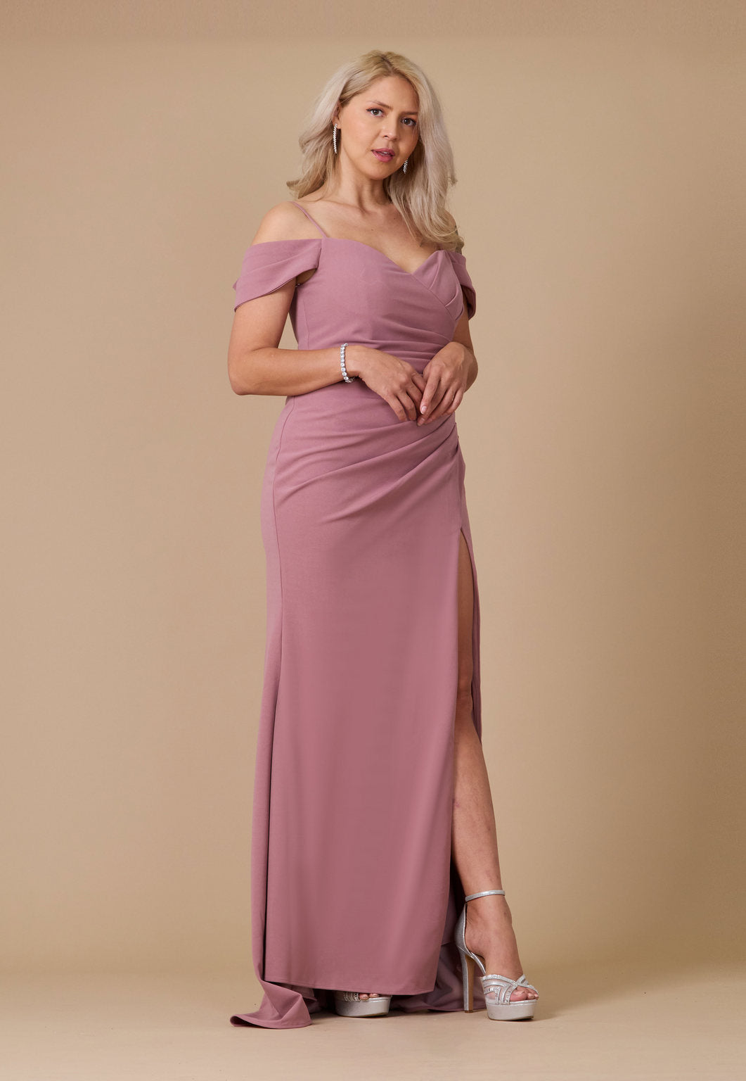 Mauve Long Formal Off The Shoulder Wrap Evening Dress