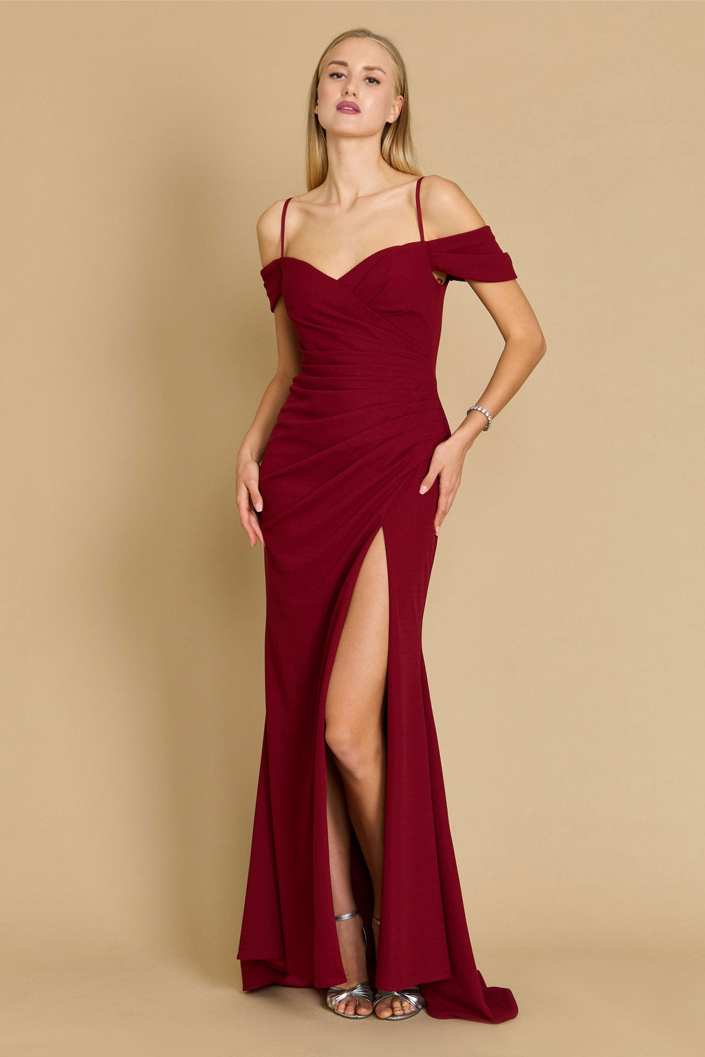 Mauve Long Formal Off The Shoulder Wrap Evening Dress