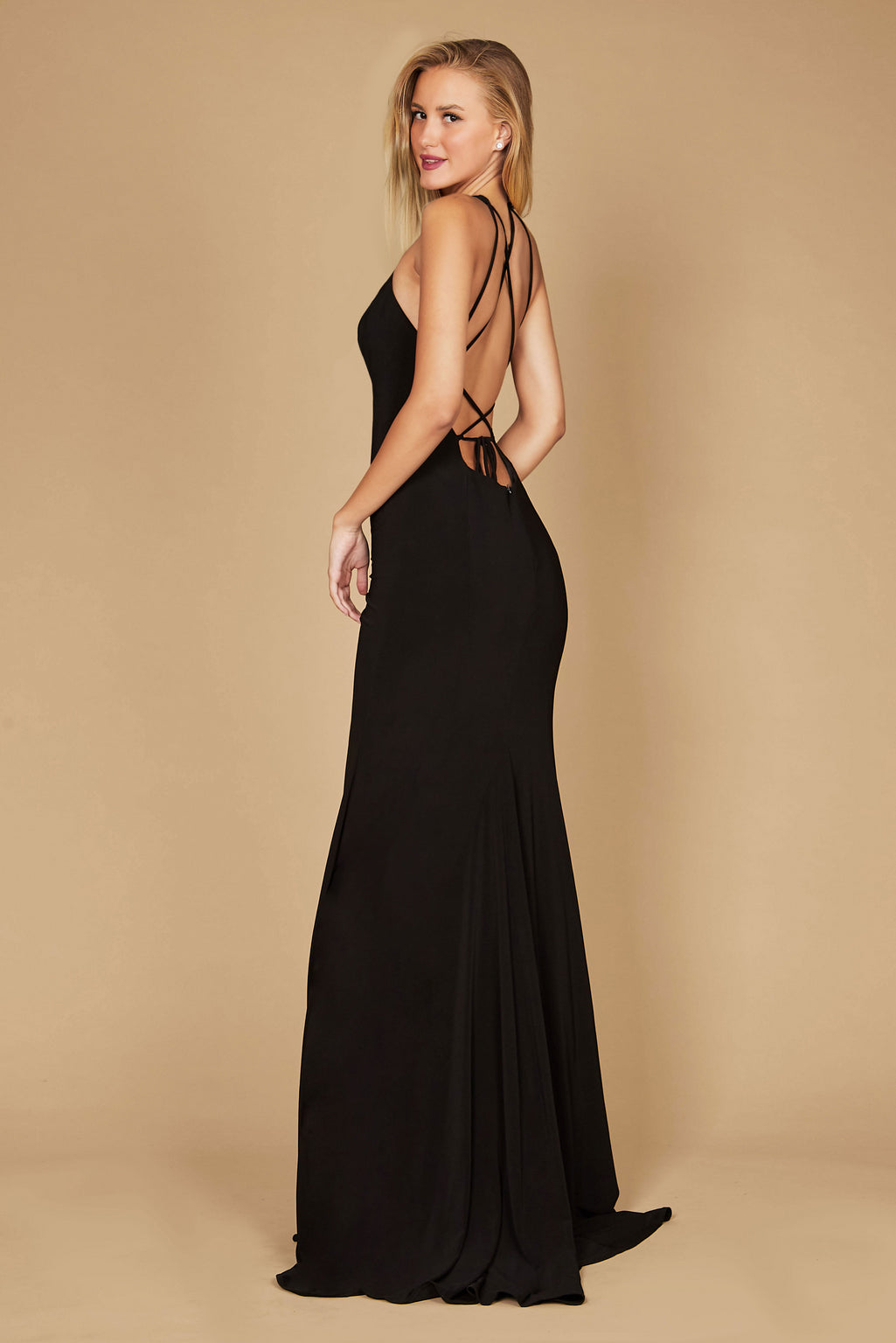 Prom Dresses Long Fitted Open Back Jersey Prom Dress Black