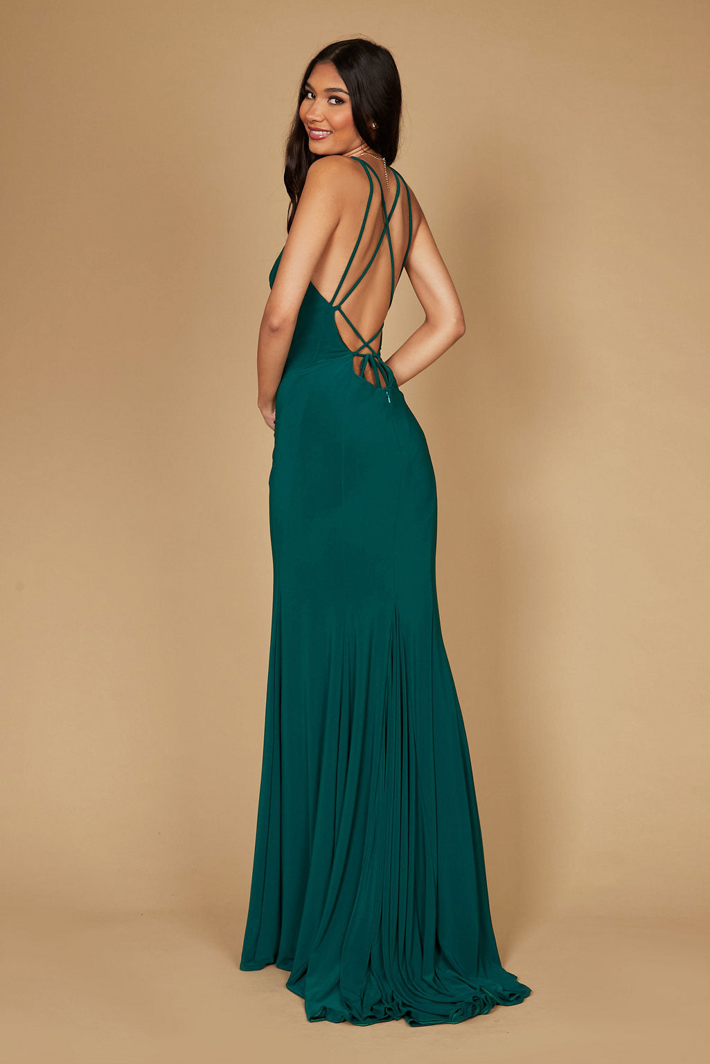 Prom Dresses Long Fitted Open Back Jersey Prom Dress Emerald Green
