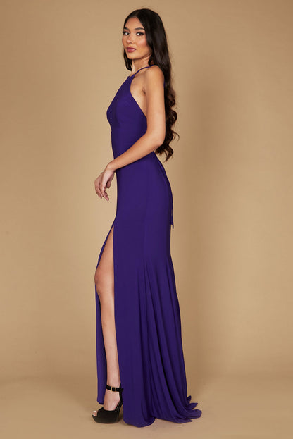 Prom Dresses Long Fitted Open Back Jersey Prom Dress Plum