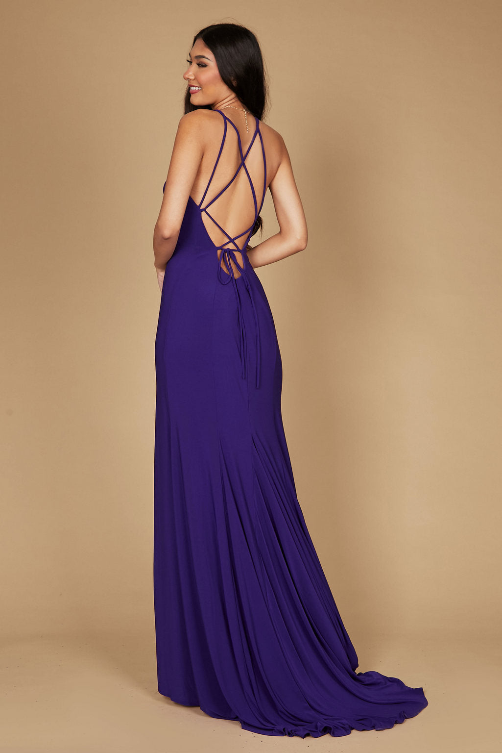 Prom Dresses Long Fitted Open Back Jersey Prom Dress Plum