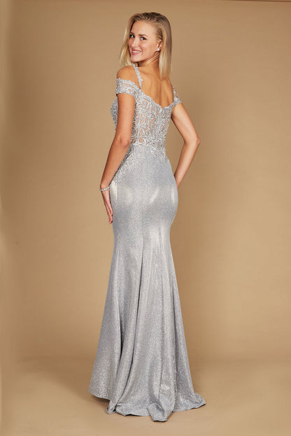 Formal Dresses Long Off Shoulder Lace Formal Evening Dress Silver