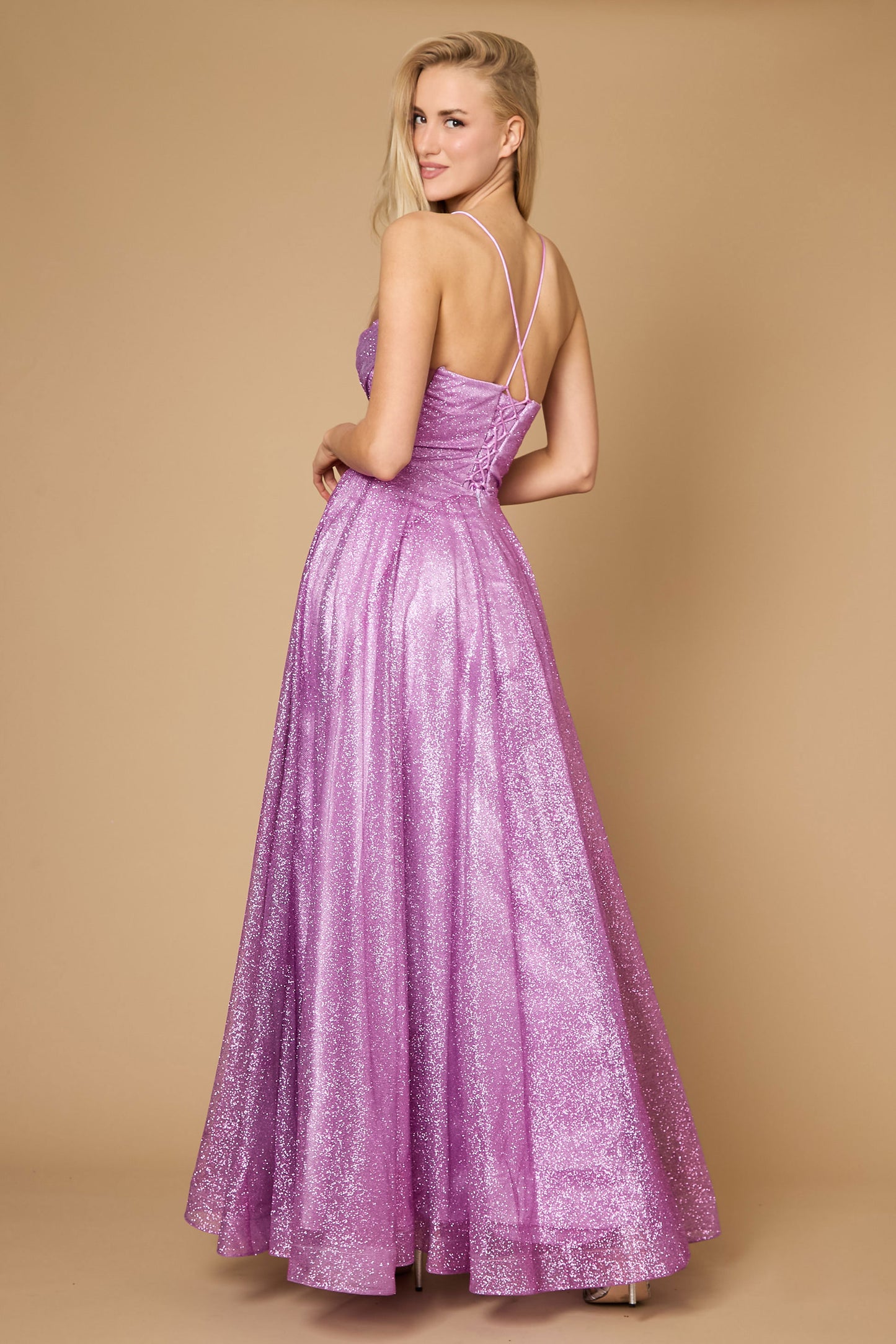 Prom Dresses Long Sparkling Cowl Corset Prom Dress Mauve