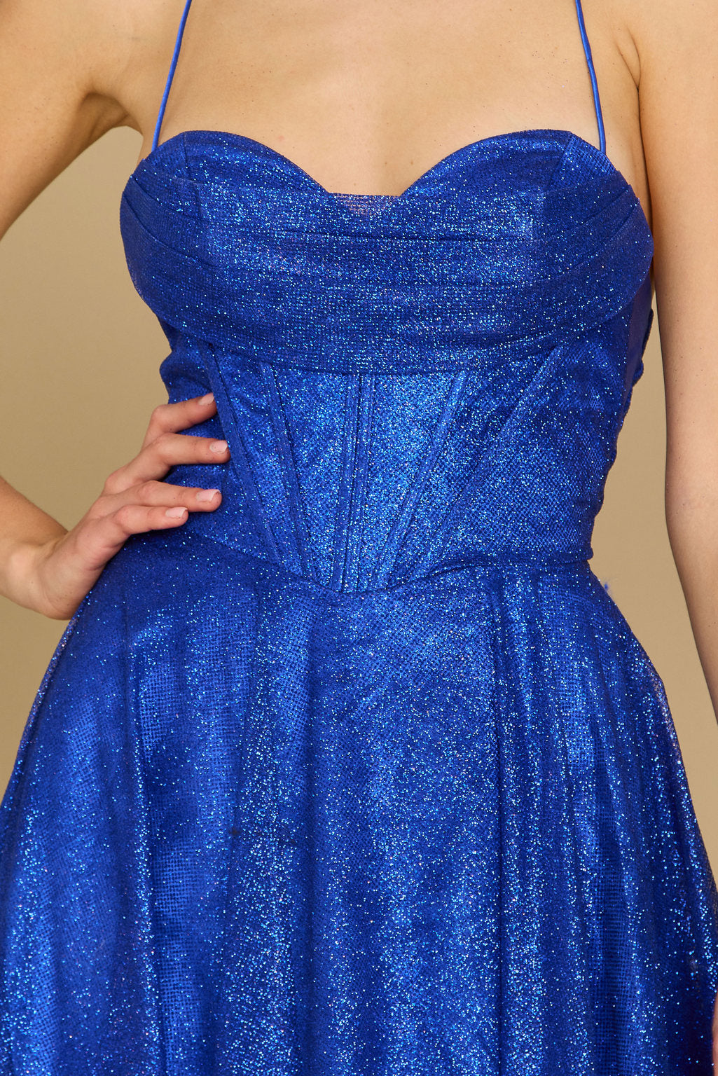 Long Sparkling Cowl Corset Prom Dress