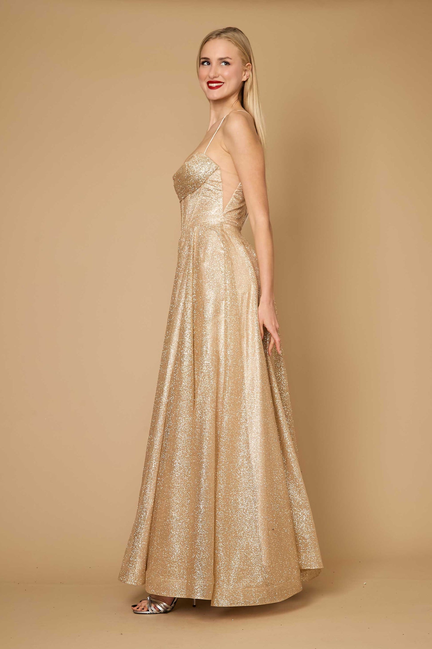 Prom Dresses Long Sparkling Cowl Corset Prom Dress Gold