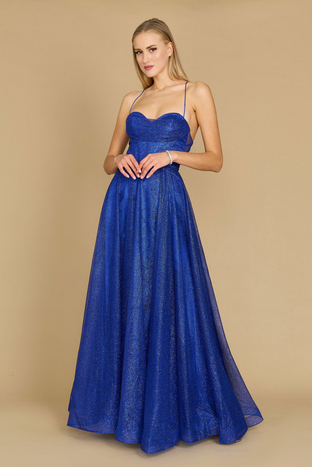 Long Sparkling Cowl Corset Prom Dress