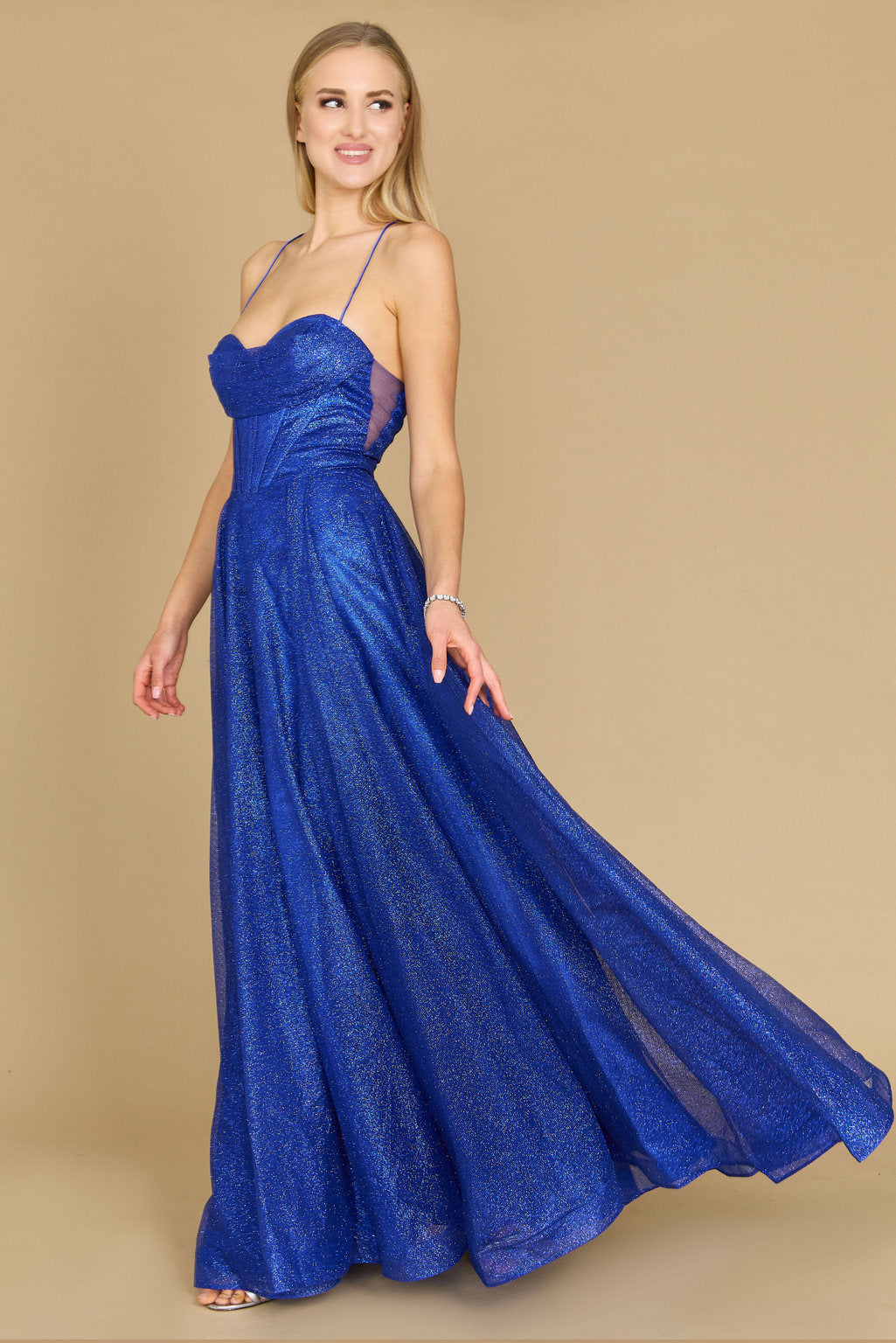 Long Sparkling Cowl Corset Prom Dress