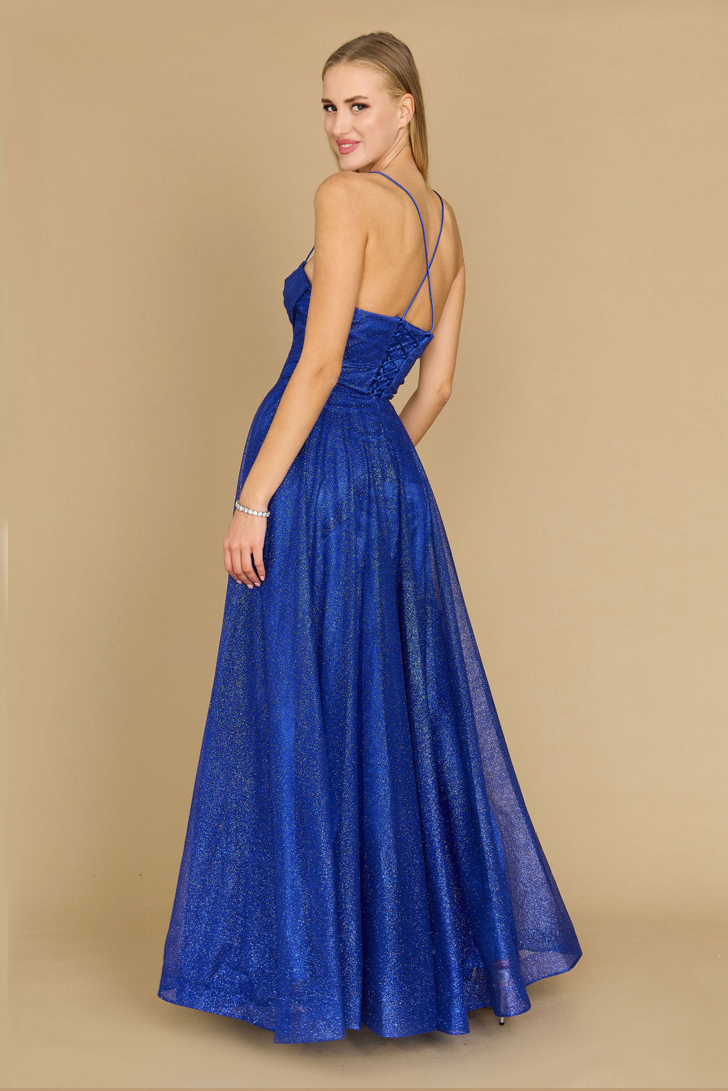 Long Sparkling Cowl Corset Prom Dress