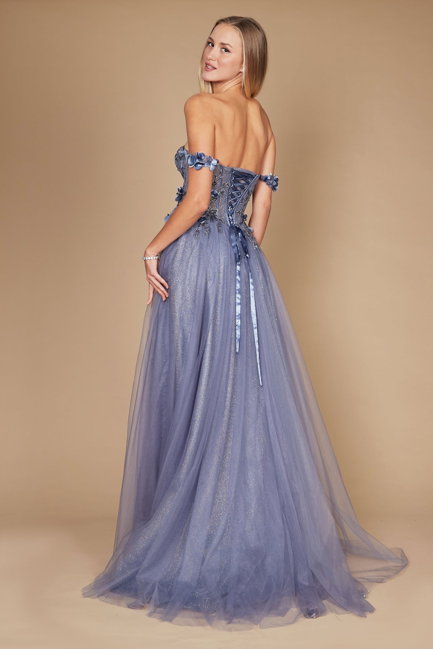 Prom Dresses Long Strapless Floral Off Shoulder Formal Prom Dress Periwinkle Blue