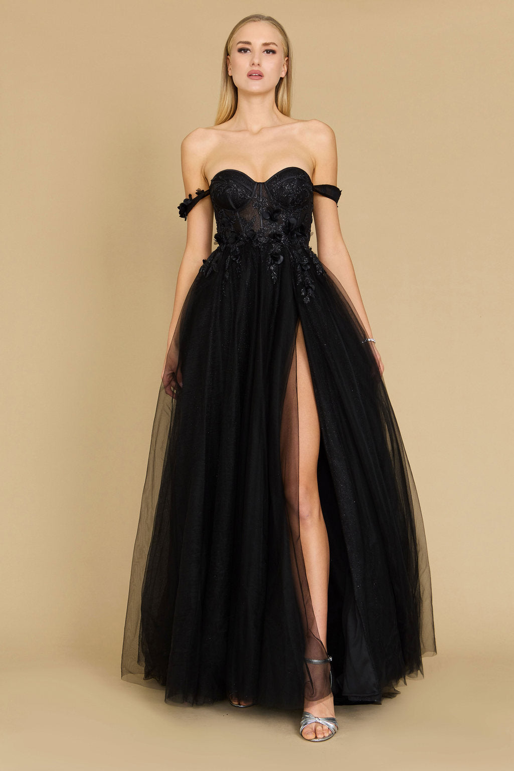 Long Strapless Floral Off Shoulder Formal Prom Dress