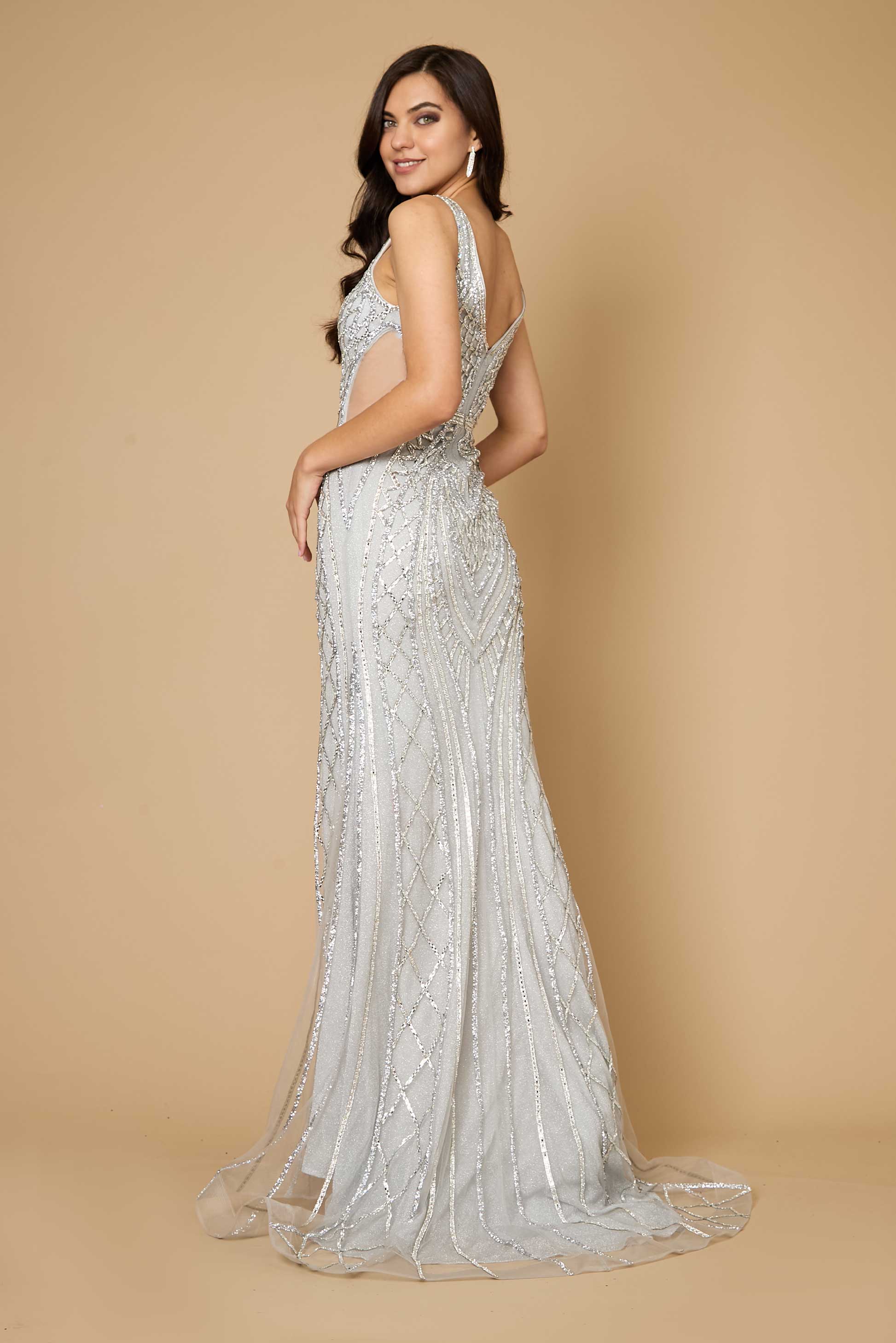 Long Hand Beaded Couture Sequin Formal Dress