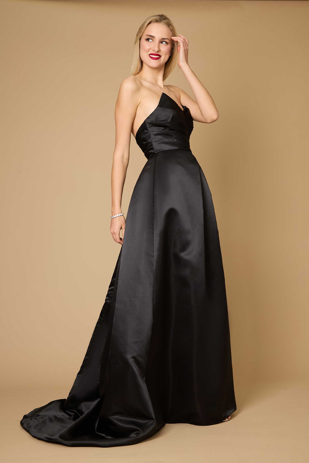 Strapless Long Satin Black Formal Ball Gown Party Dress