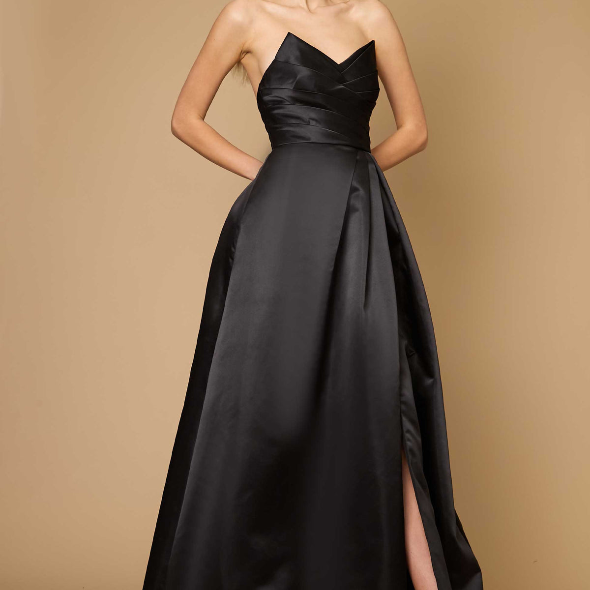 Strapless Long Satin Black Formal Ball Gown Party Dress  The Dress Outlet