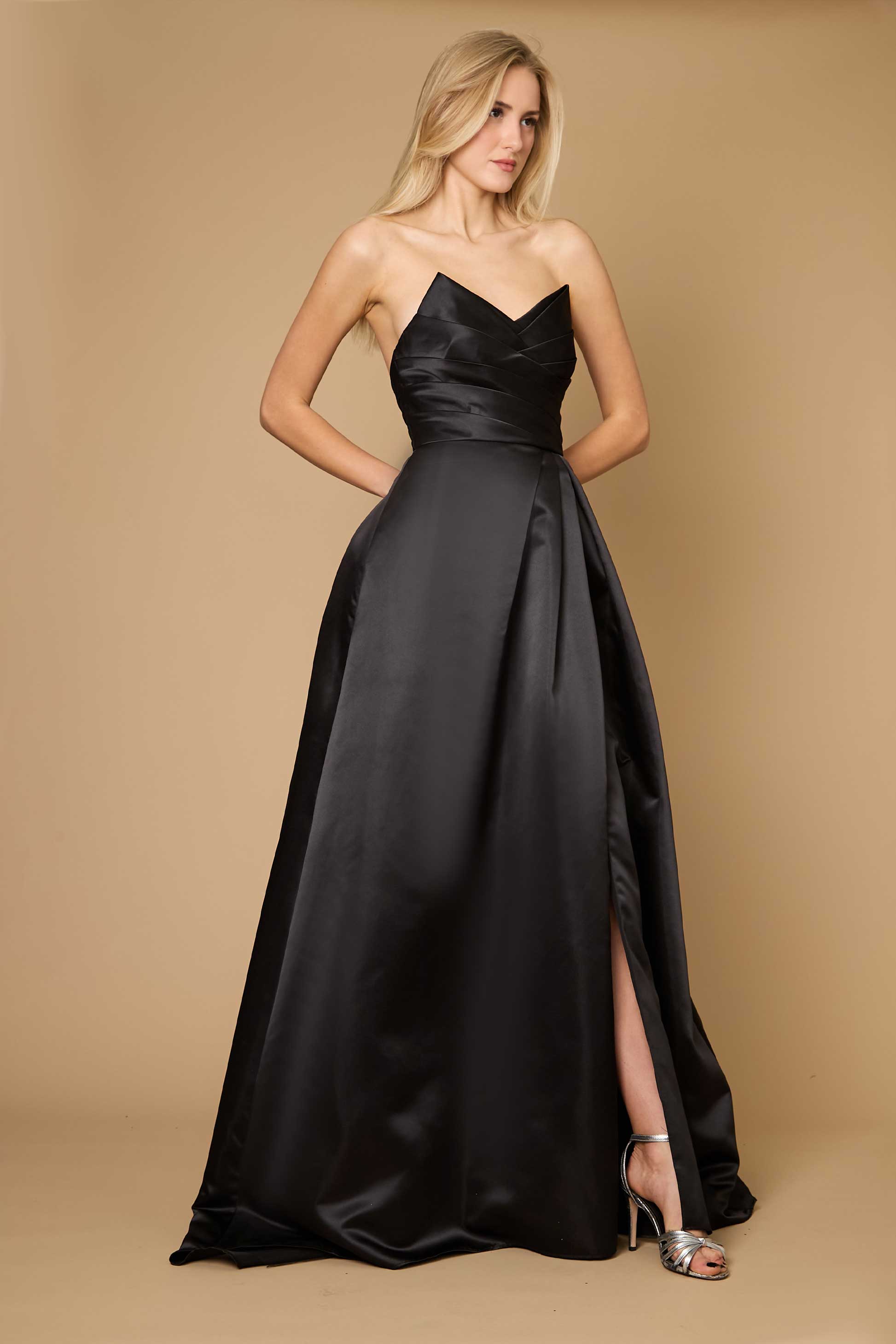 Wedtrend Women Black Strapless Formal Dress Satin Ruched A Line Long Evening Dress, Black / US20W Wedtrend Women Black Strapless Formal Dress Satin Ruched A Line Long Evening Dress, Black / US20W