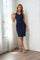 Cocktail Dresses Short Cocktail Dress Compression Stretch Ruffle Detail Navy