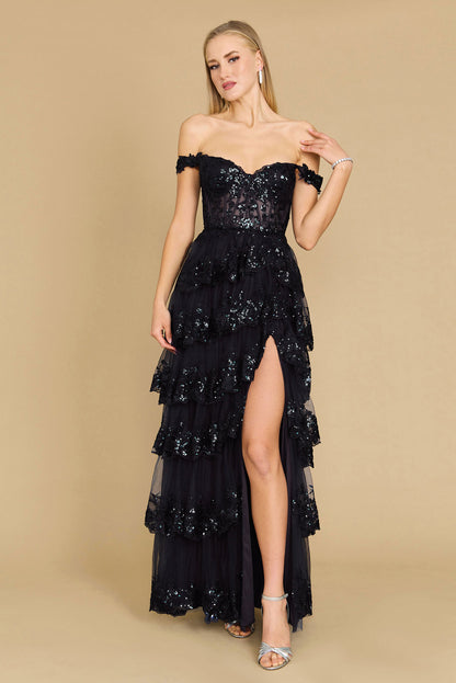 Formal Dresses Long Sequin Sheer Corset Prom Dress Black
