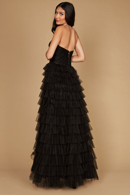 Prom Dresses Strapless Ruffle Skirt Prom Ball Gown Black