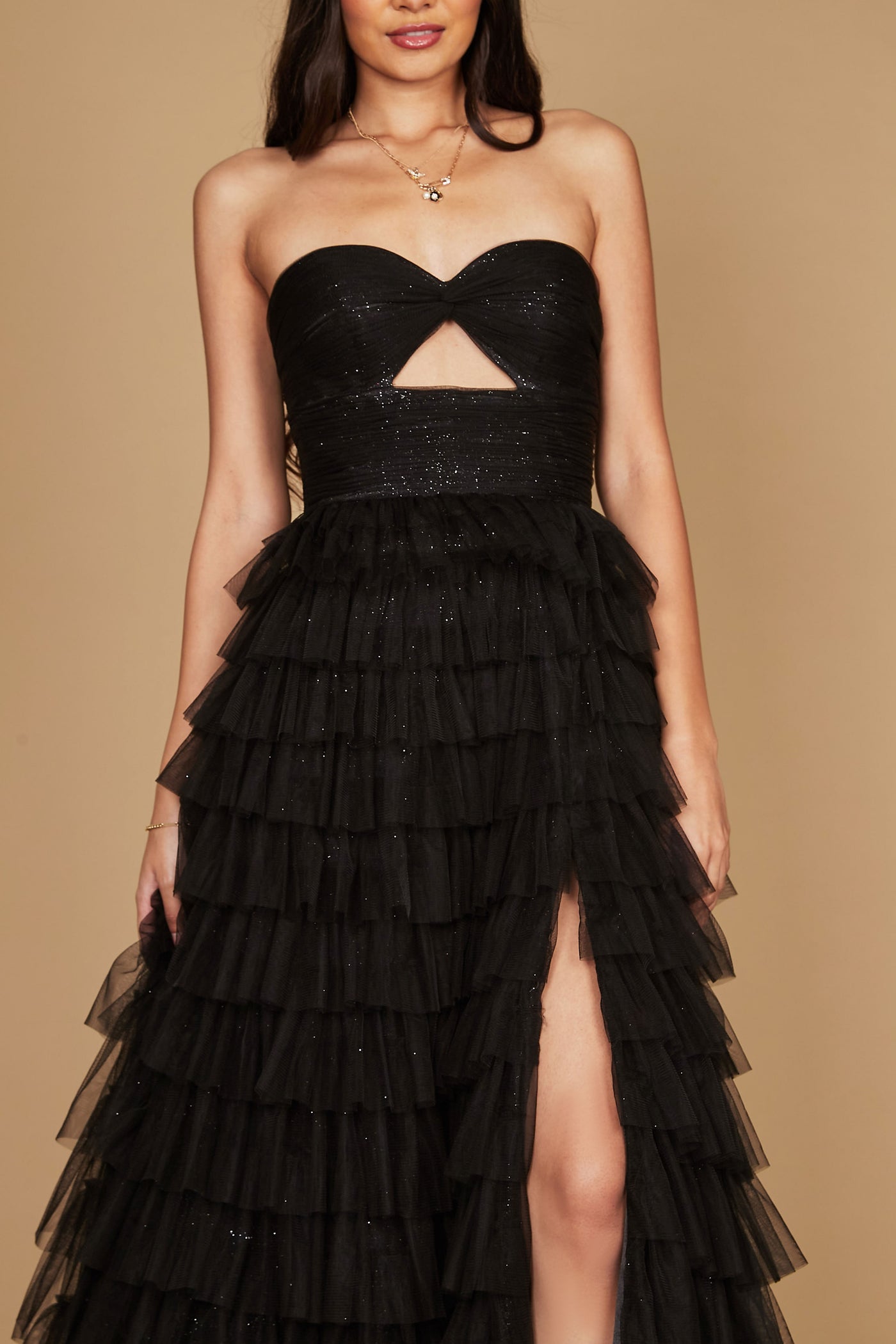 Prom Dresses Strapless Ruffle Skirt Prom Ball Gown Black