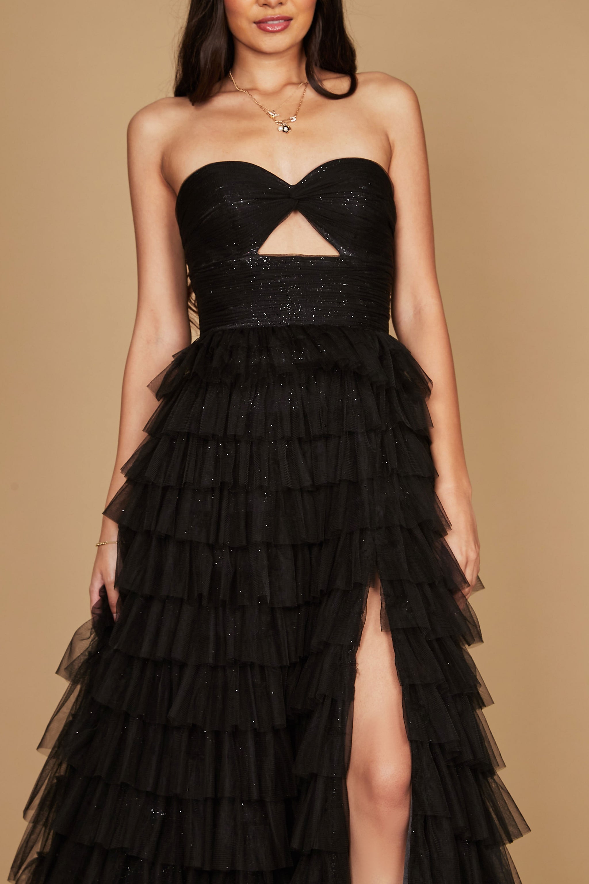 Black Strapless Ruffle Skirt Prom Ball Gown for $99.99 – The Dress Outlet