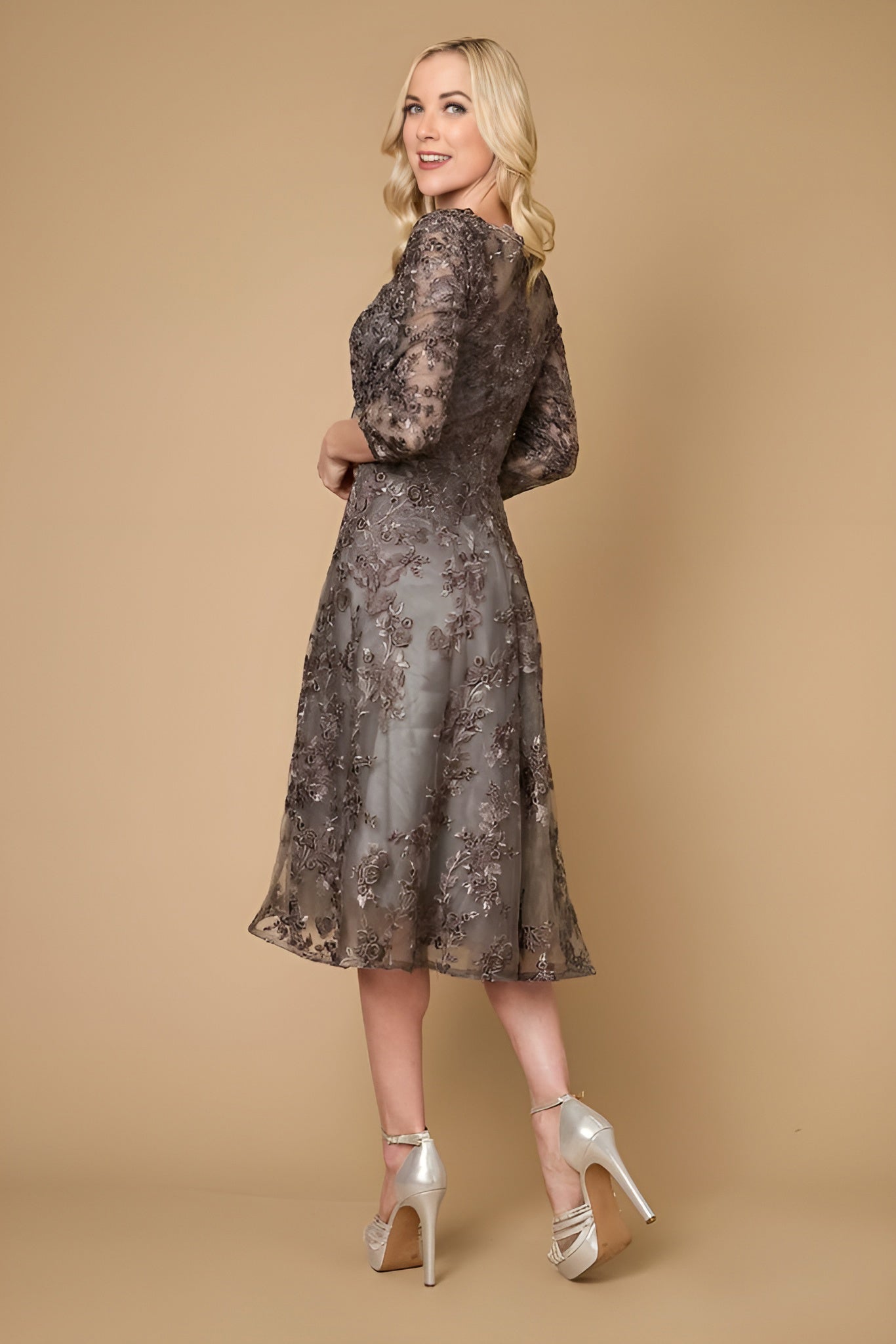 Charcoal Short Cocktail Lace Mother of the Bride Dress for 129.99 The Dress Outlet