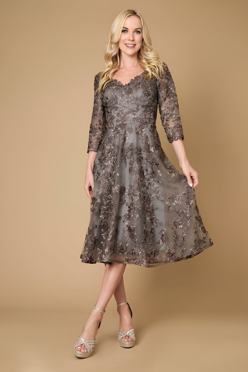 Short Cocktail Lace Mother of The Bride Dress - Charcoal / 5XL Charcoal Short Cocktail Lace Mother of the Bride Dress - Mother of the  Bride Dresses