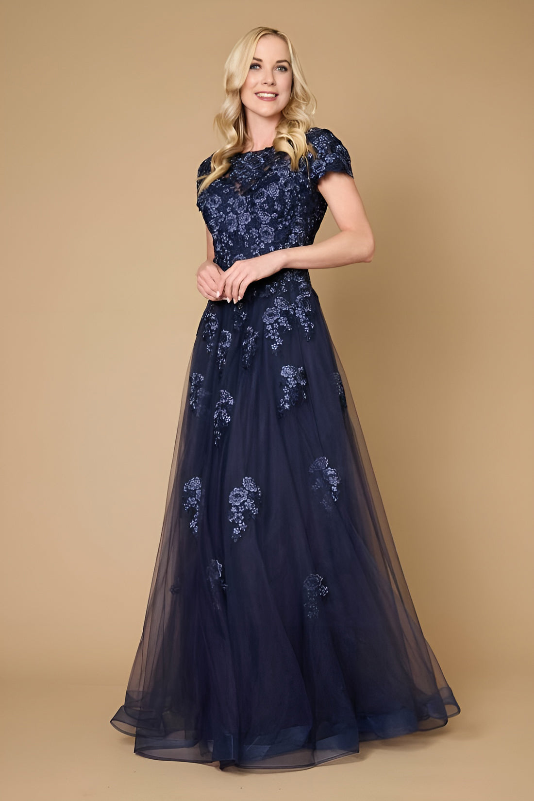 Navy Long Sleeves Mother of the Bride Dress Lace Wedding Guest Dress main image 0