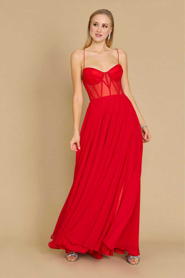 Long Chiffon Sweetheart Neckline Corset Formal Prom Dress