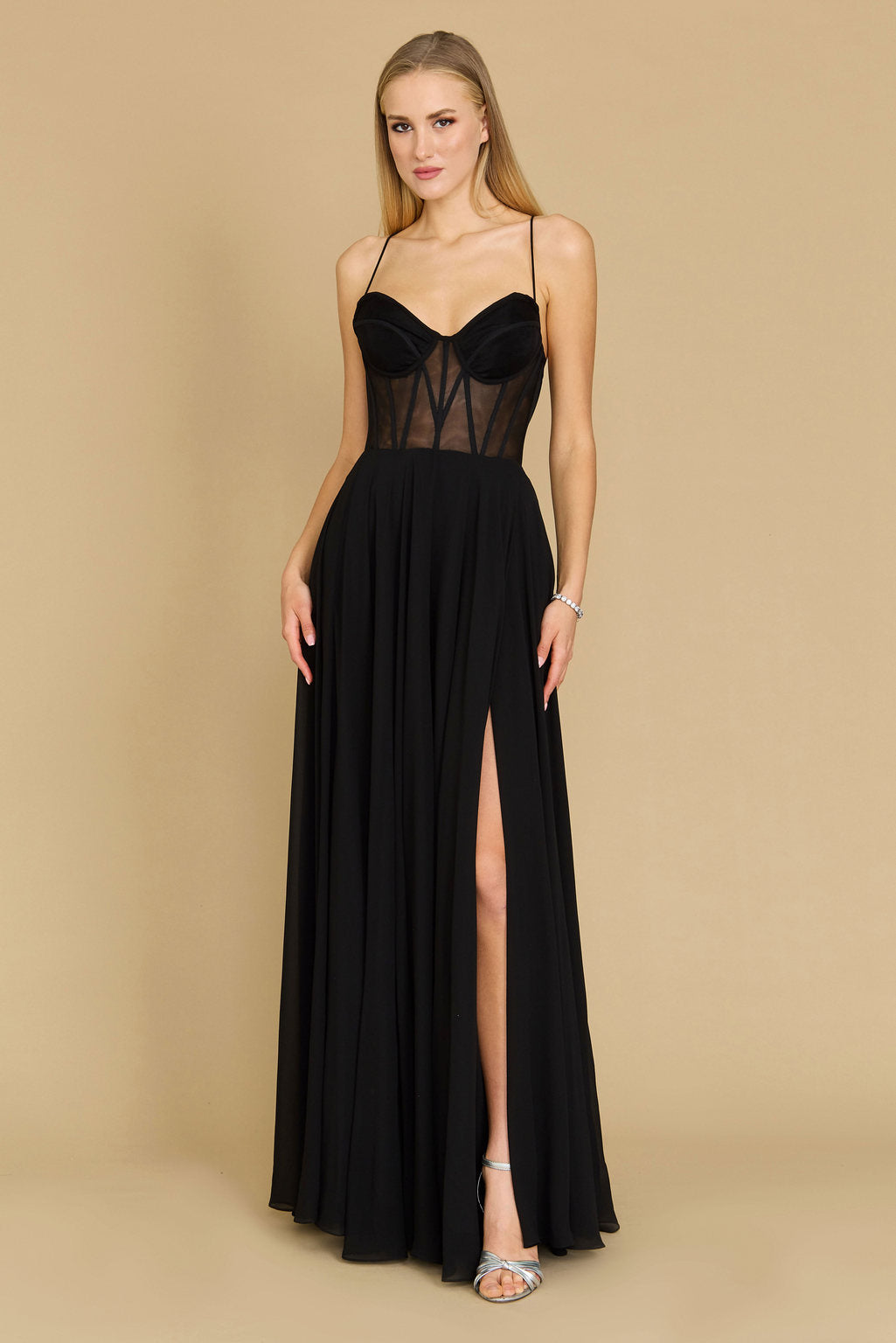 Prom Dresses Long Chiffon Corset Formal Prom Dress Black