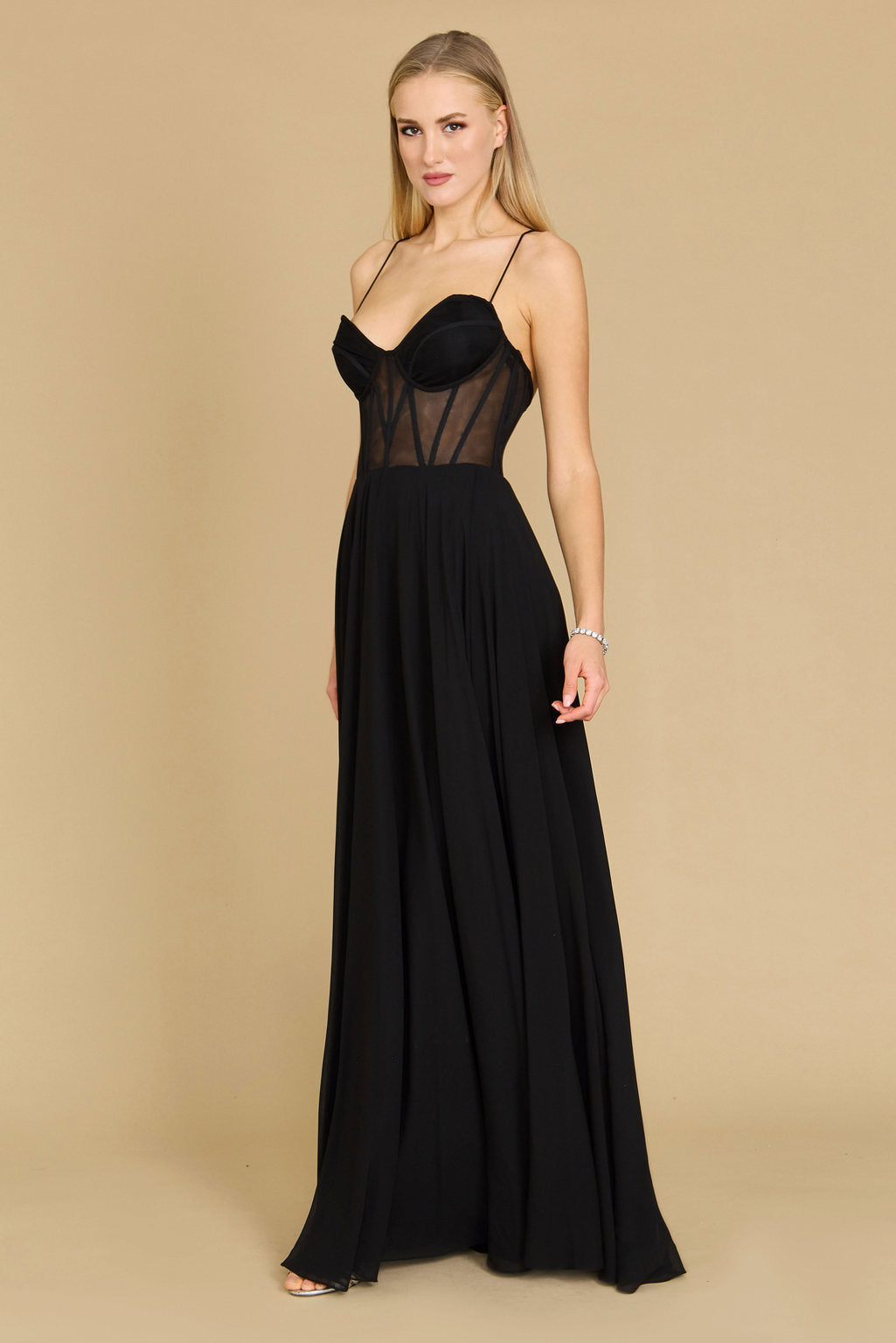 Prom Dresses Long Chiffon Corset Formal Prom Dress Black