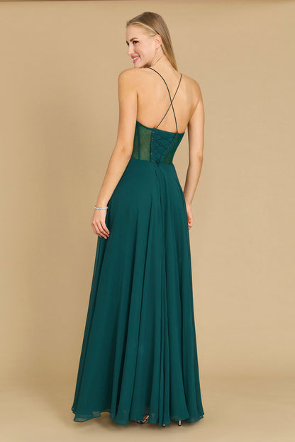 Prom Dresses Long Chiffon Corset Formal Prom Dress Emerald Green