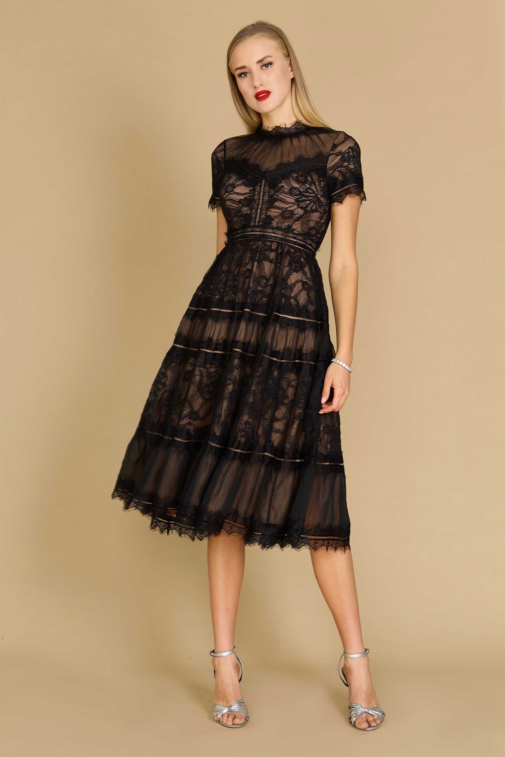 Black Midi Lace Formal Black Cocktail Dress for $79.99 – The Dress Outlet