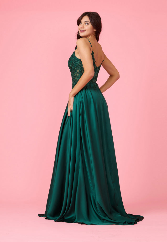 Prom Dresses Long Chiffon Lace Illusion Formal Prom Dress Emerlad Green